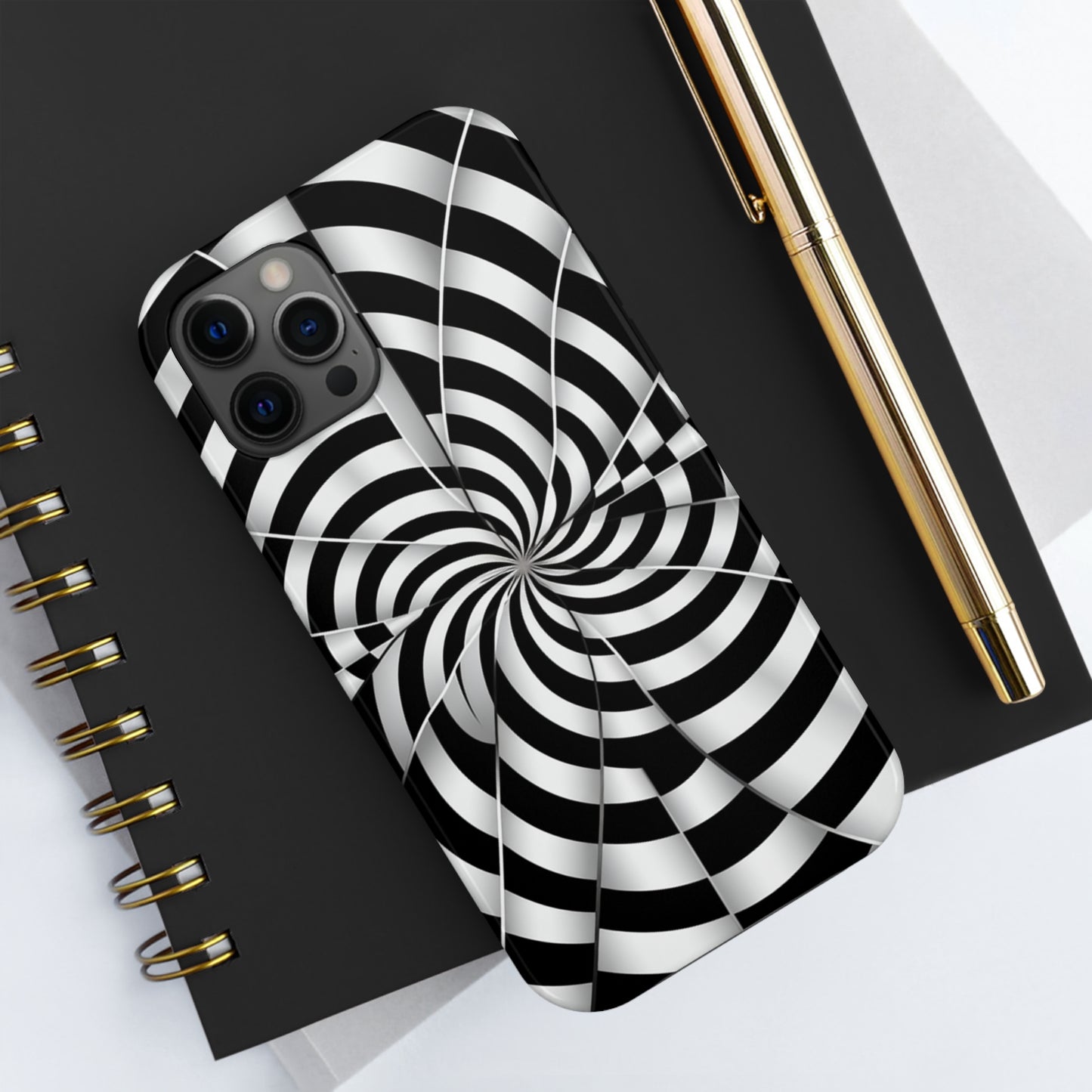 Trippy Black and White Optical Illusion Tough iPhone Case | Psychedelic Phone Cover