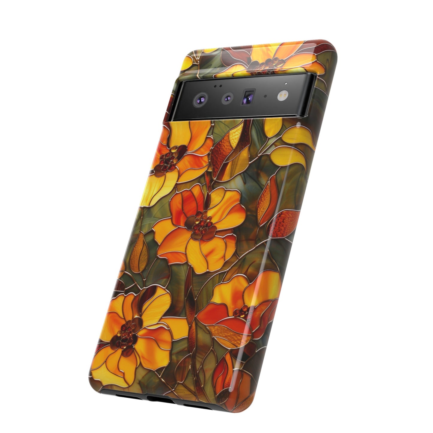 Orange Floral Phone Case Stained Glass Style