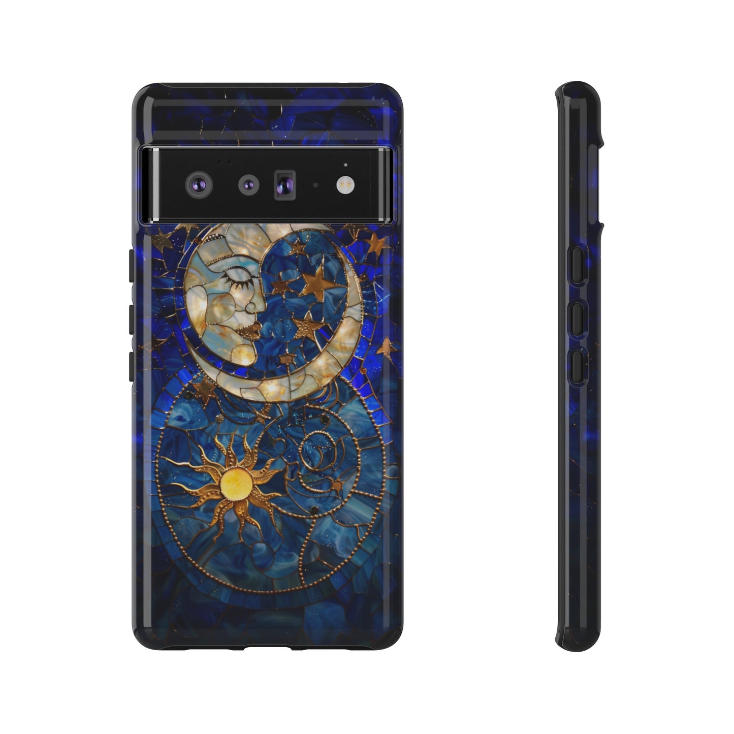 Celestial Stained Glass Moon and Stars Phone Case, Night Sky iPhone 15 Case