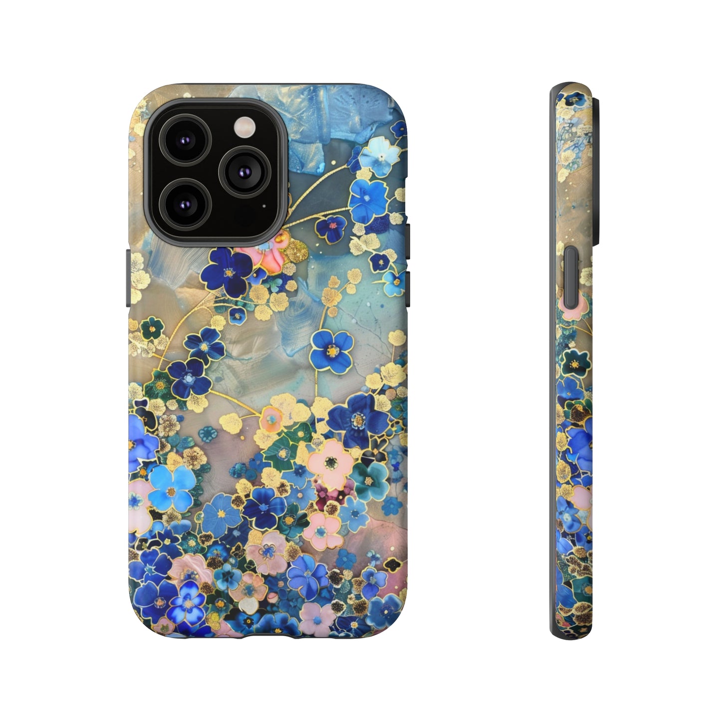 Forget Me Nots Gold Color Splash Floral Design Phone Case