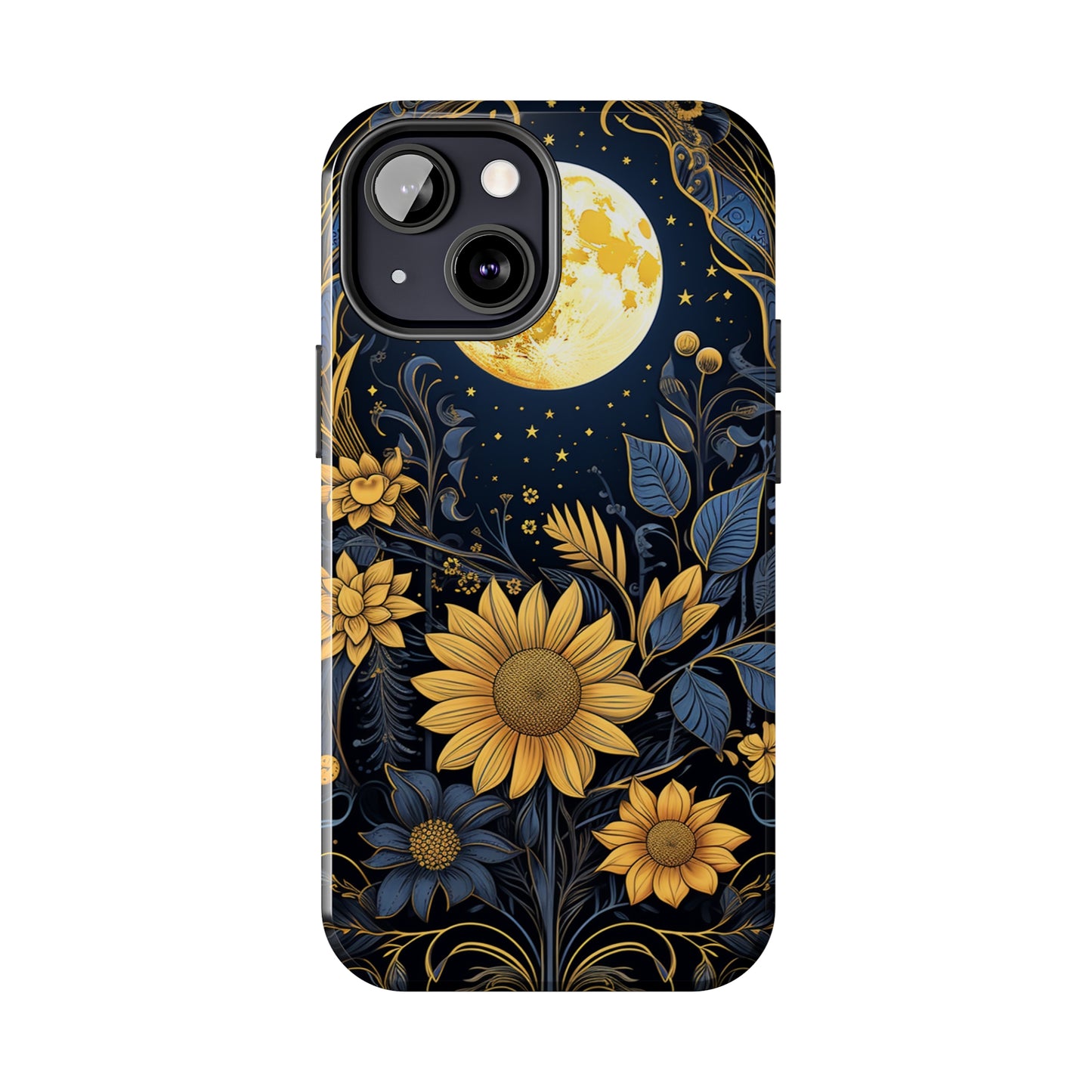 Starry Night Boho Meets Cottagecore: Floral Sun, Moon & Stars iPhone Case