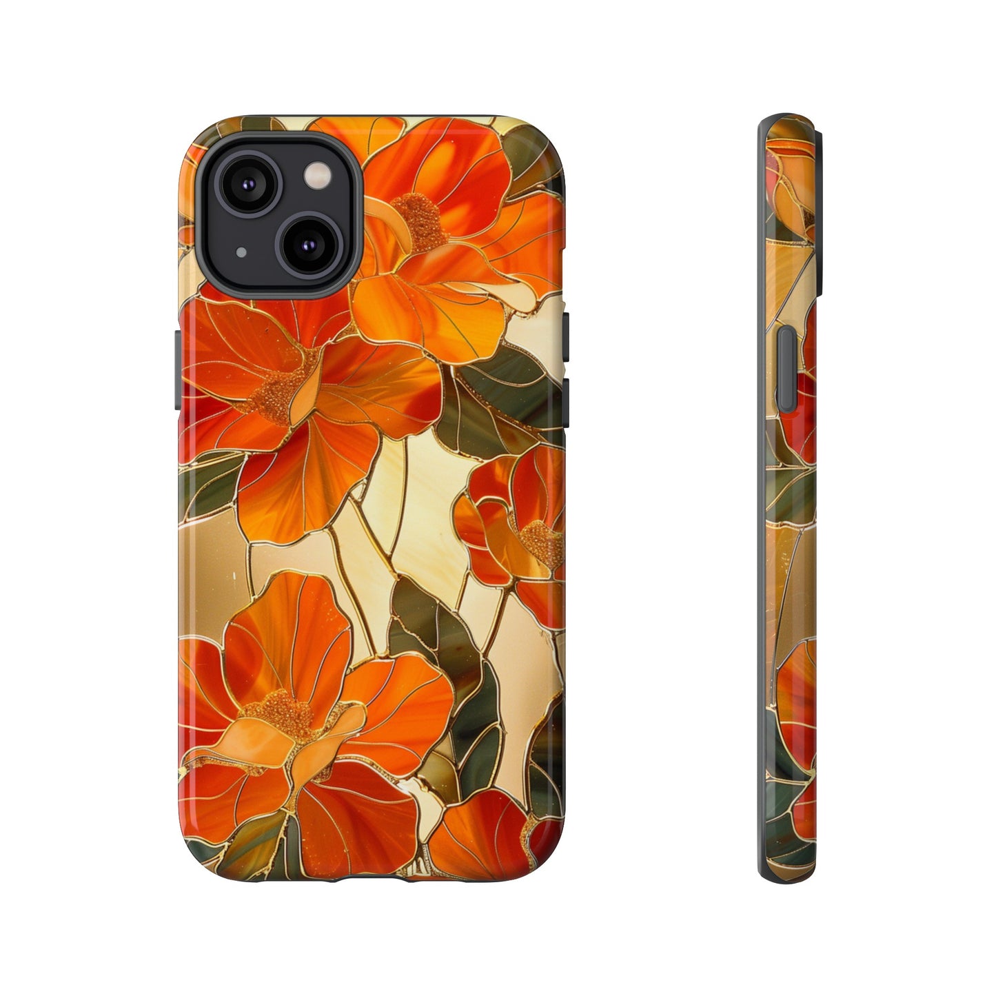 Orange Floral Phone Case Stained Glass Flower Aesthetic