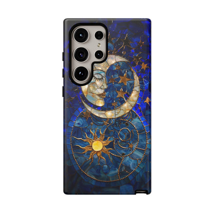 Celestial Stained Glass Moon and Stars Phone Case, Night Sky iPhone 15 Case