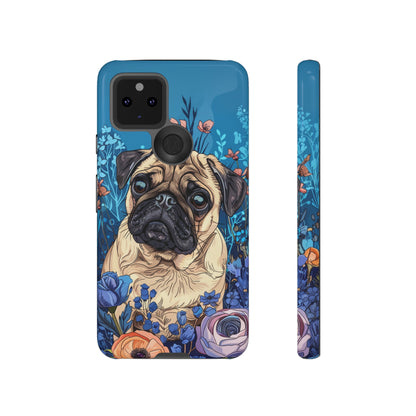 Cute Pug Dog Blue Floral Design Phone Case