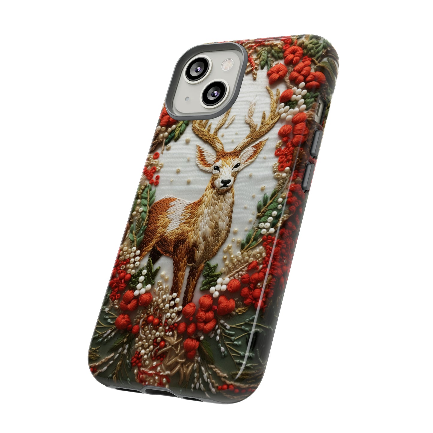 Embroidery Christmas Deer Floral Phone Case