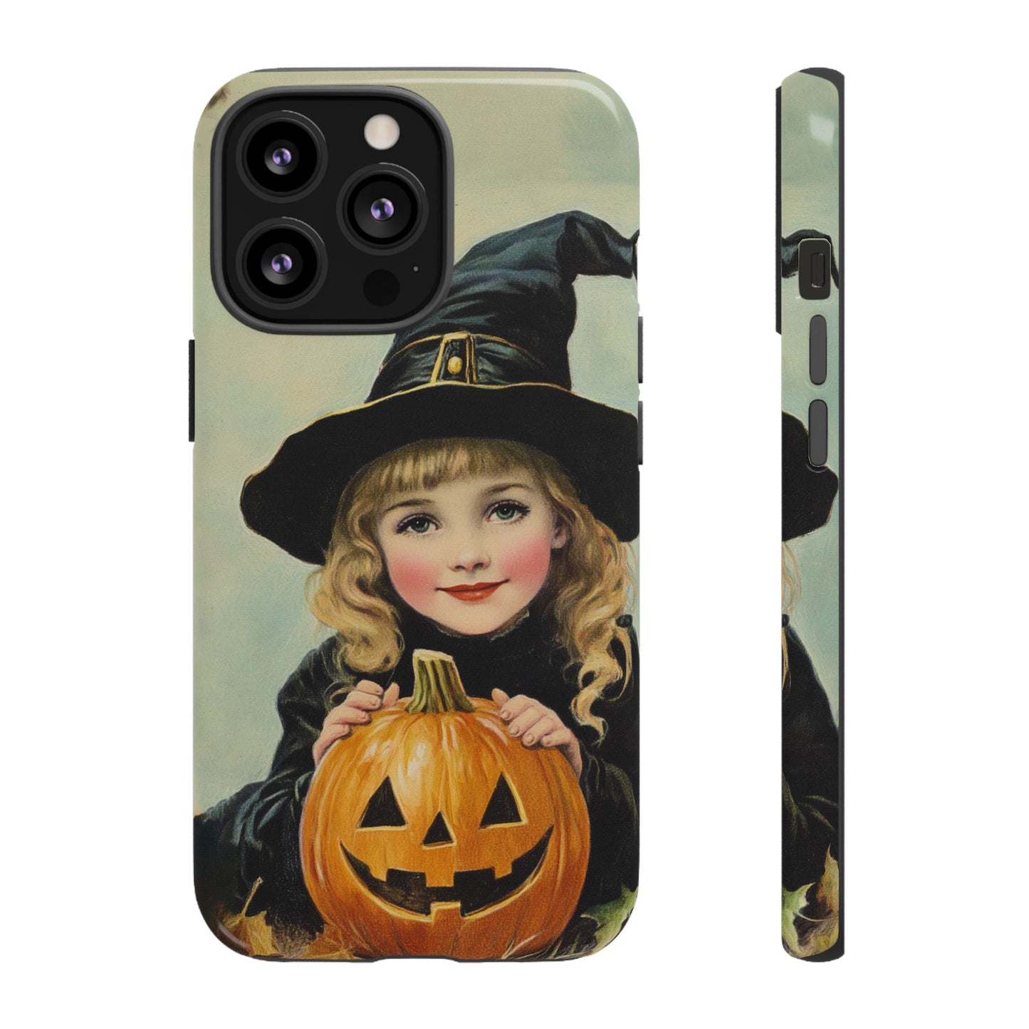 Vintage Halloween Card Witch and Jack-o'-lantern Phone Cover