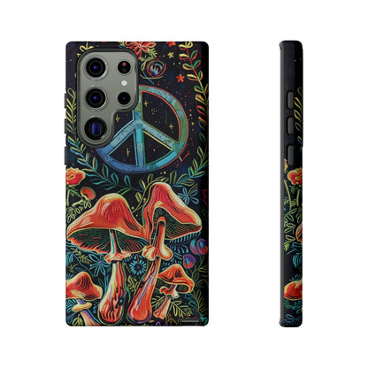 Embroidery Style Magic Mushrooms and Peace Sign Phone Case