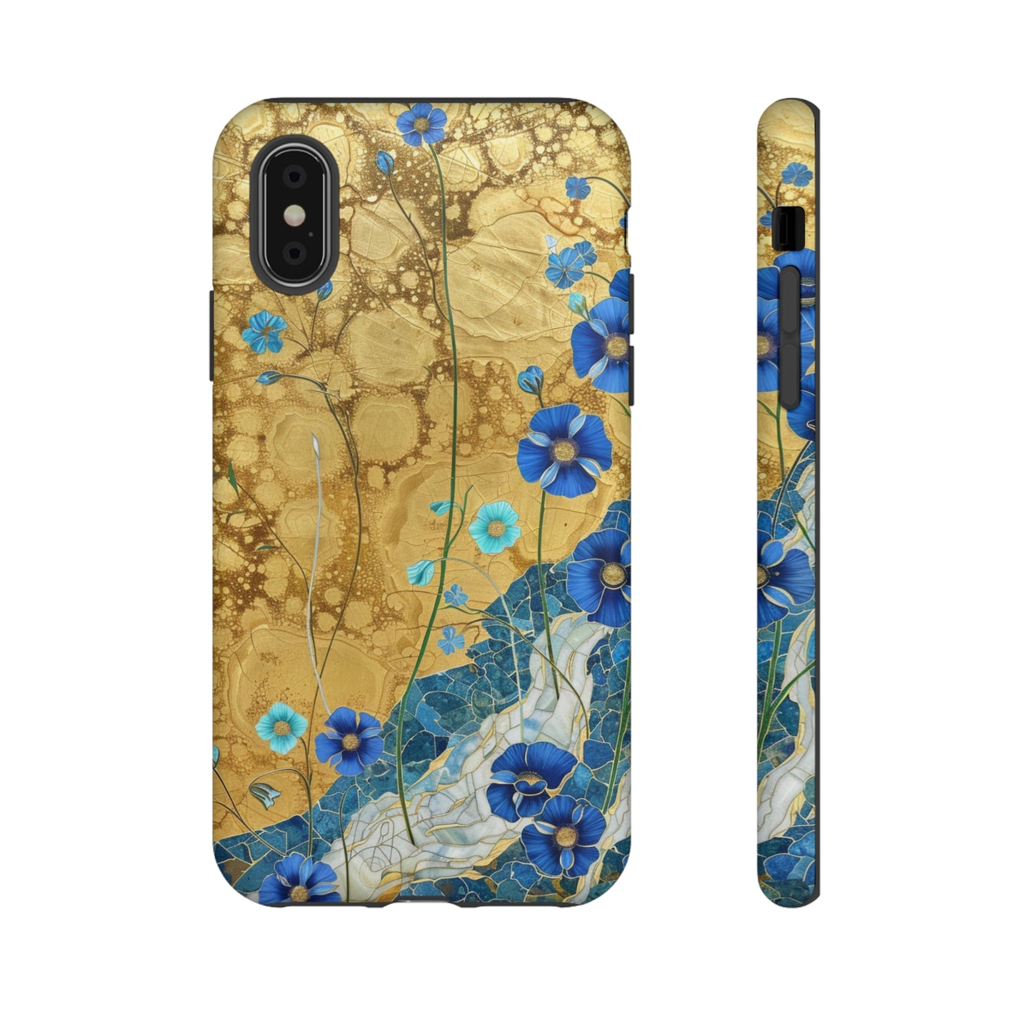 Forget Me Nots Gold Color Splash Floral Design Phone Case