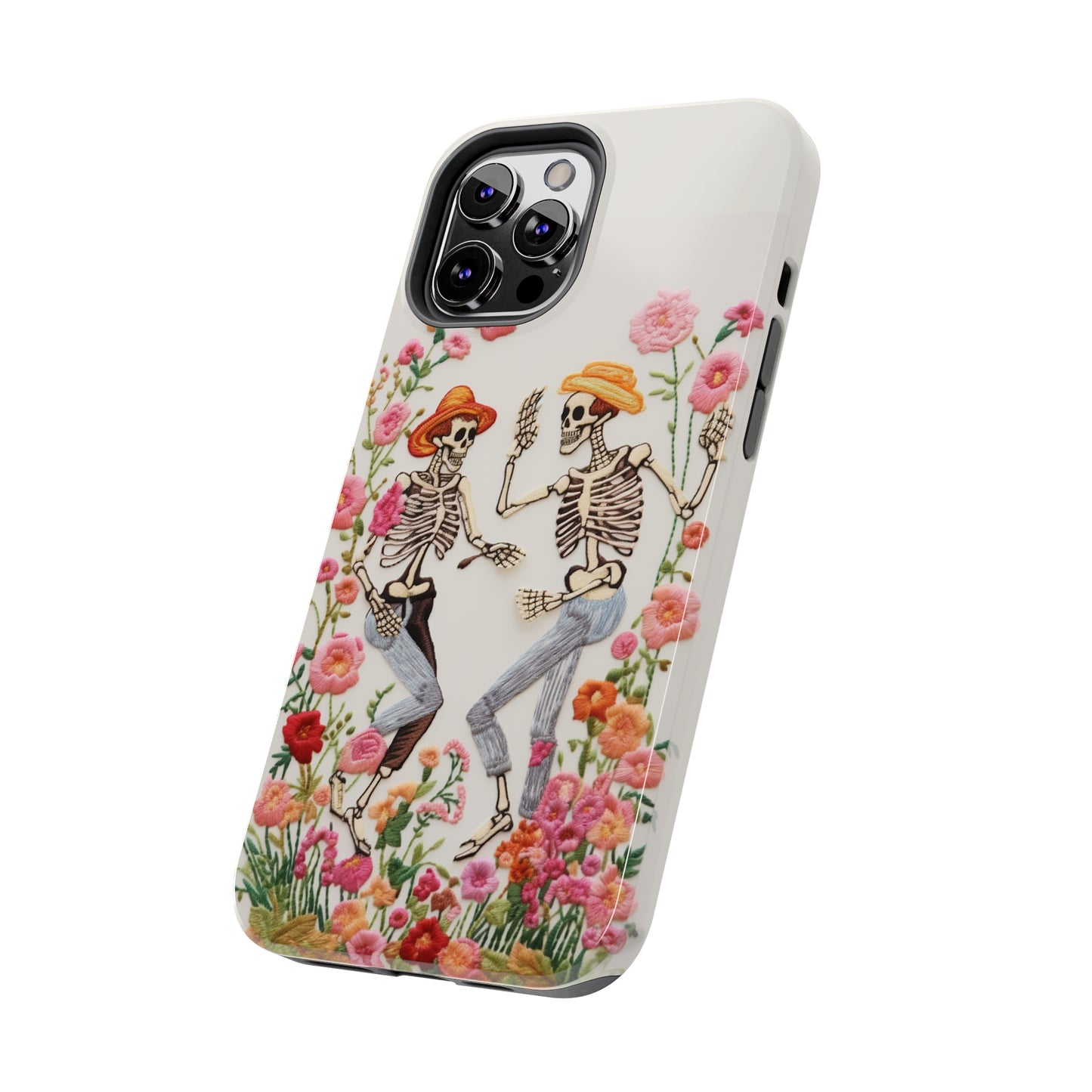 Dancing Halloween Skeletons Embroidery iPhone Case | iPhone X to iPhone 14 Pro Max