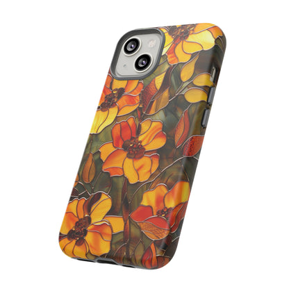 Orange Floral Phone Case Stained Glass Style