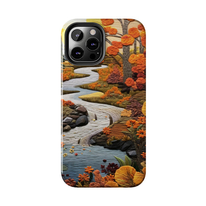 Enchanting Fall Landscape Phone Case | Vintage Boho Embroidery Style