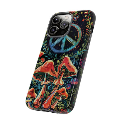 Embroidery Style Magic Mushrooms and Peace Sign Phone Case