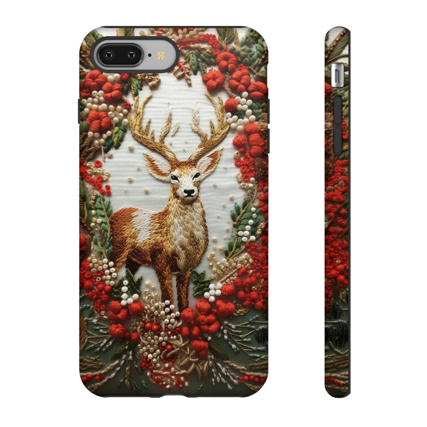 Embroidery Christmas Deer Floral Phone Case