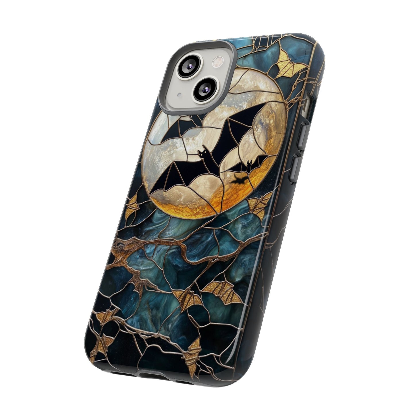 Halloween Phone Case Bats Stained Glass Style Spooky Moon Phone Cover