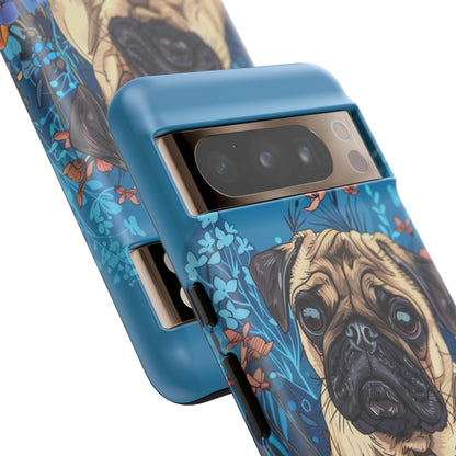 Cute Pug Dog Blue Floral Design Phone Case