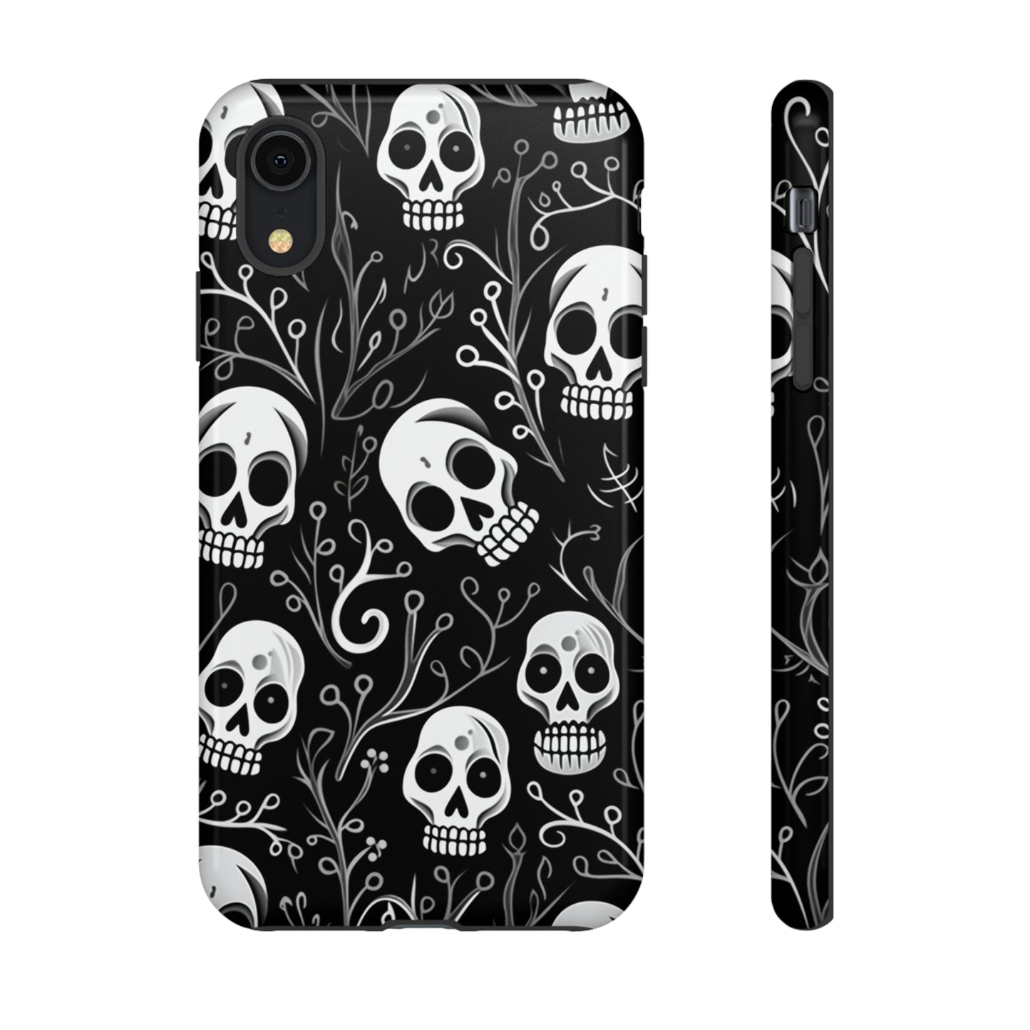 Join the Goth Side: Black Skull Floral Print | Mystical Elegance Case for iPhone, Samsung Galaxy, and Google Pixel