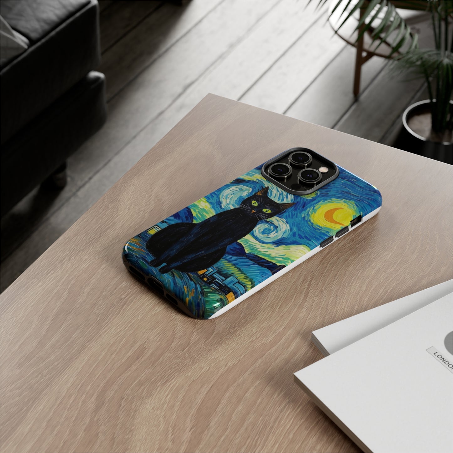 Starry Night Van Gogh Black Cat iPhone, Samsung Galaxy, Google Pixel  Case | Embrace Artistic Whimsy and Feline Charm