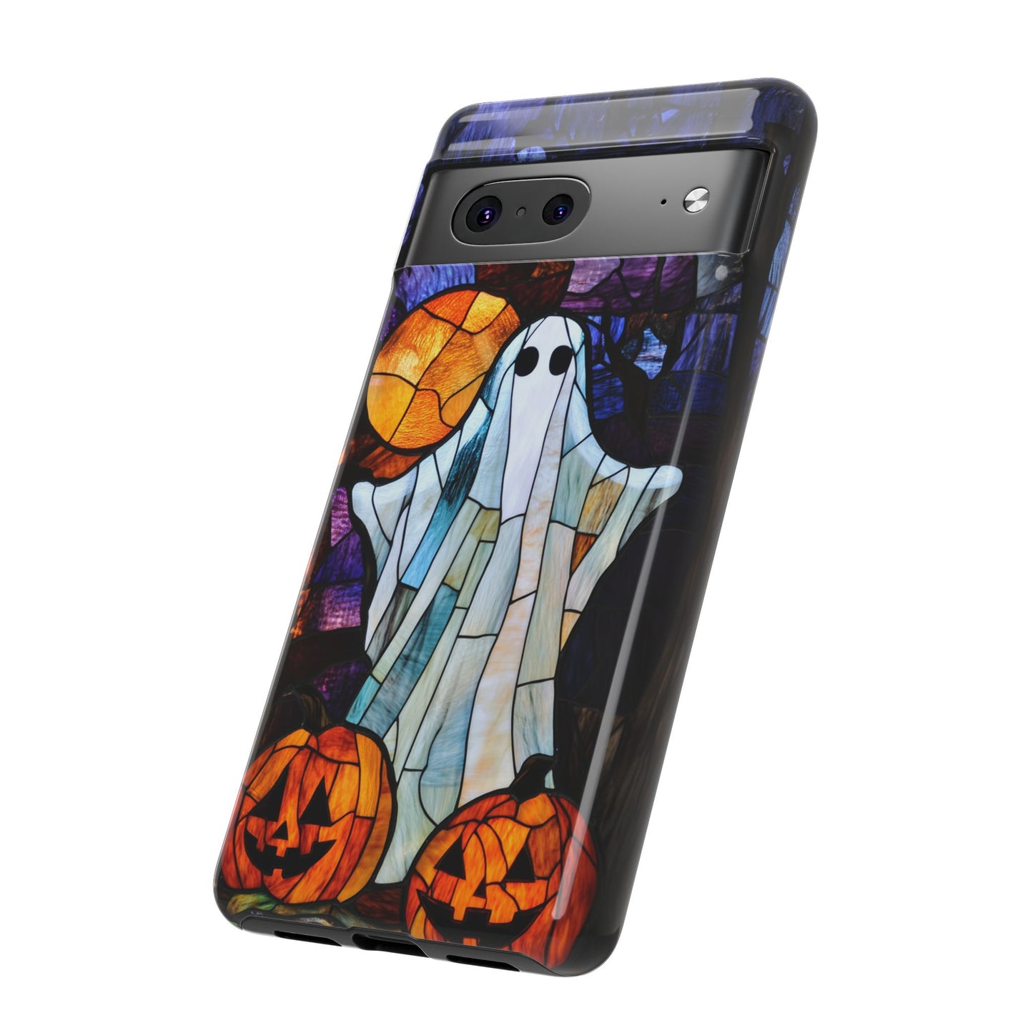 Stained Glass Halloween Ghost and Jack-o'-Lanterns Phone Cover