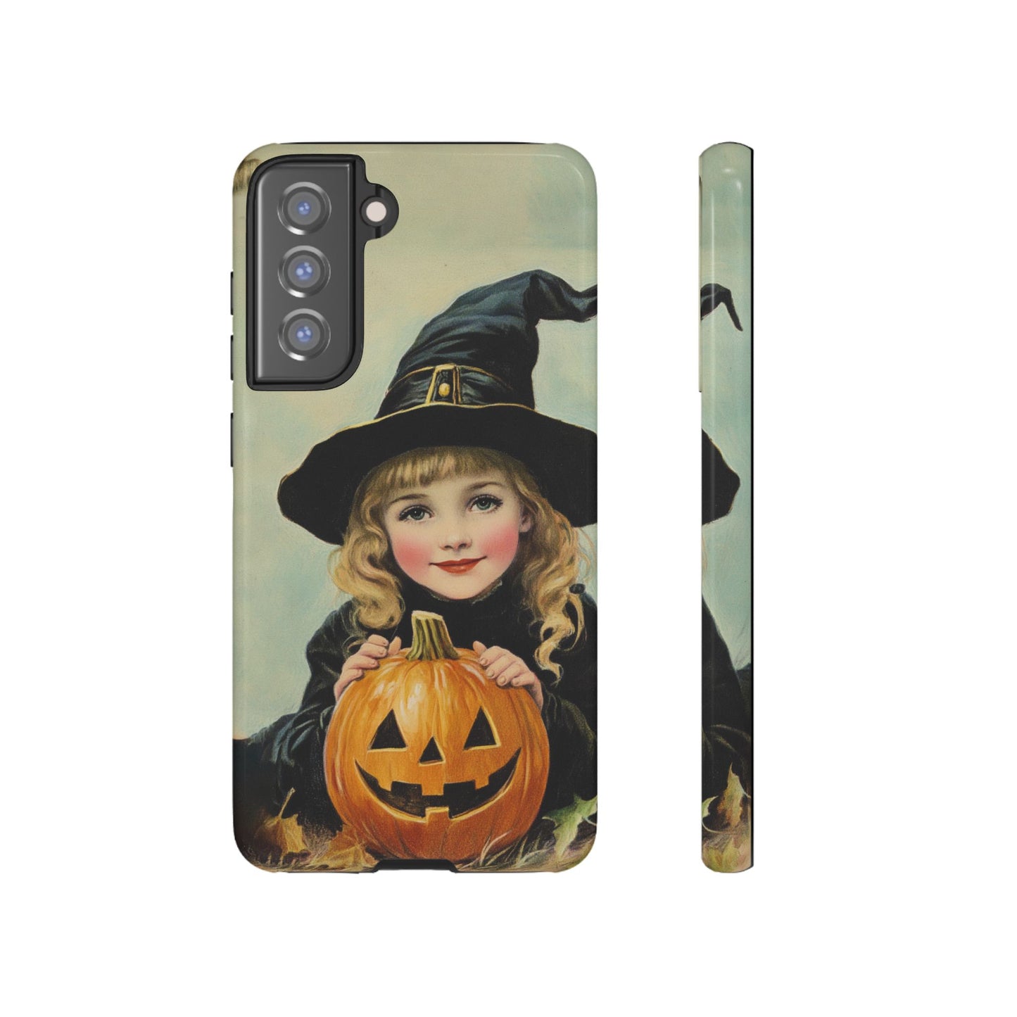 Vintage Halloween Card Witch and Jack-o'-lantern Phone Cover