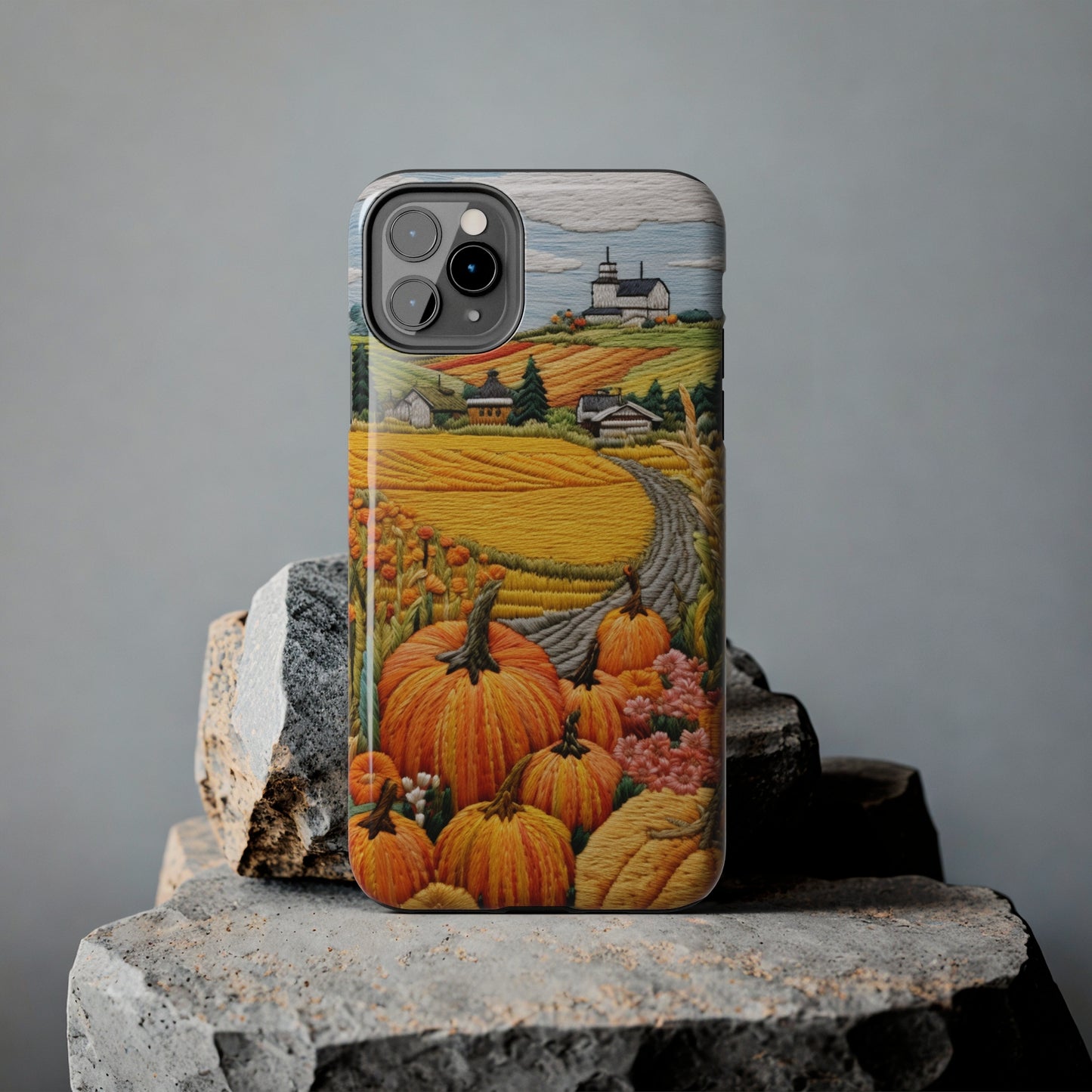 Harvest Hues: Halloween Pumpkin Patch | Embroidered Landscape for iPhone Range