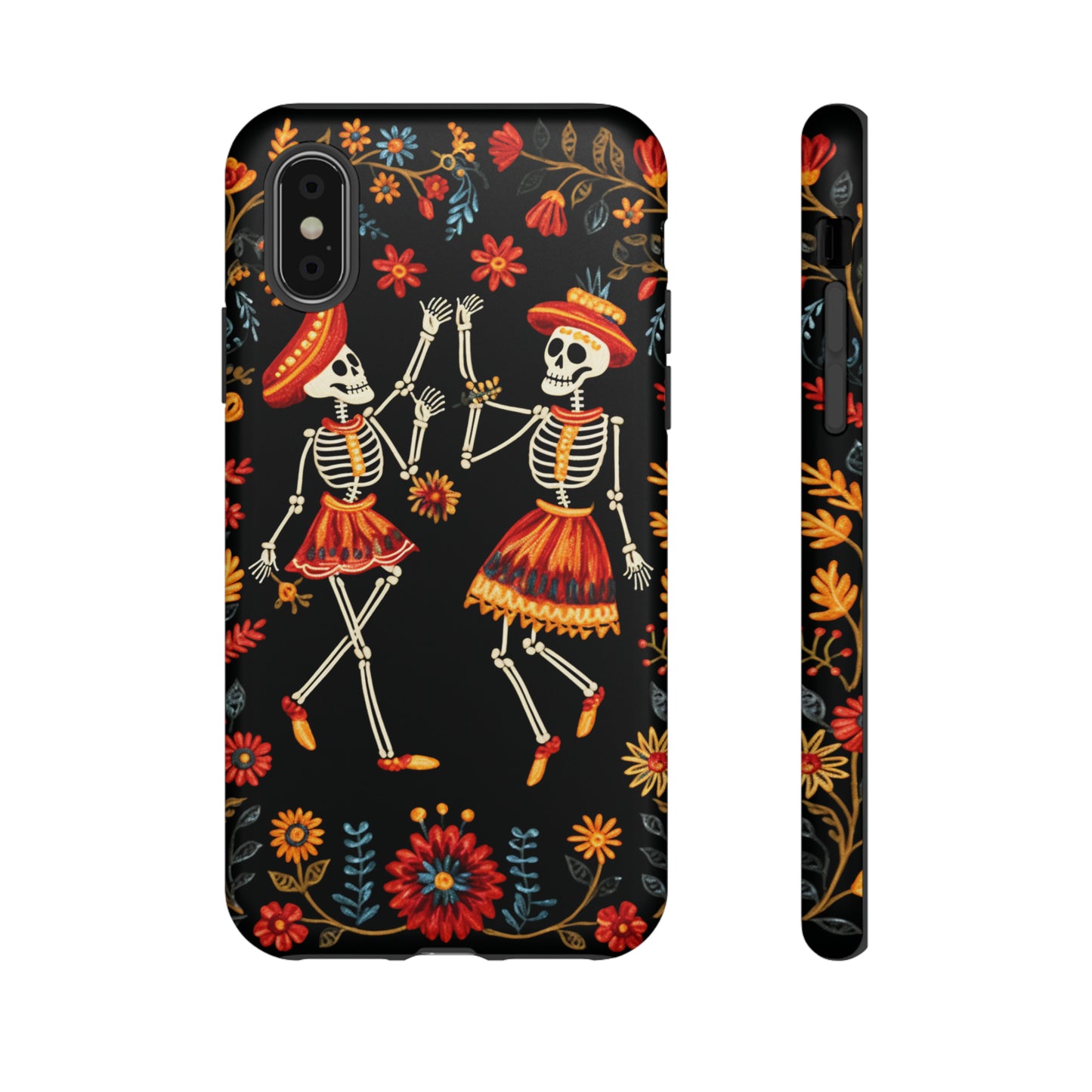 Dead Can Dance, iPhone 15 case, Floral Embroidery Skeletons | Whimsical Dance of the Departed for Google Pixel, iPhone & Samsung Galaxy