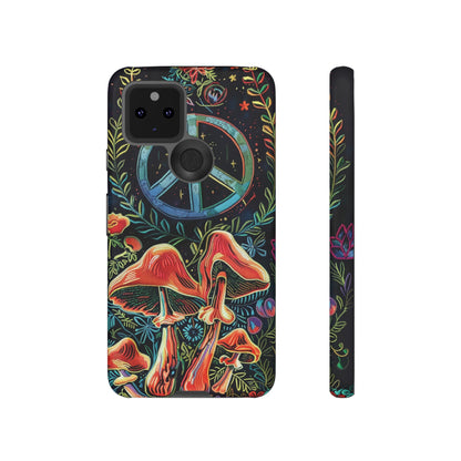 Embroidery Style Magic Mushrooms and Peace Sign Phone Case