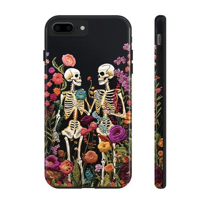 Love Halloween Skeletons Embroidery iPhone Case | iPhone X to iPhone 14 Pro Max