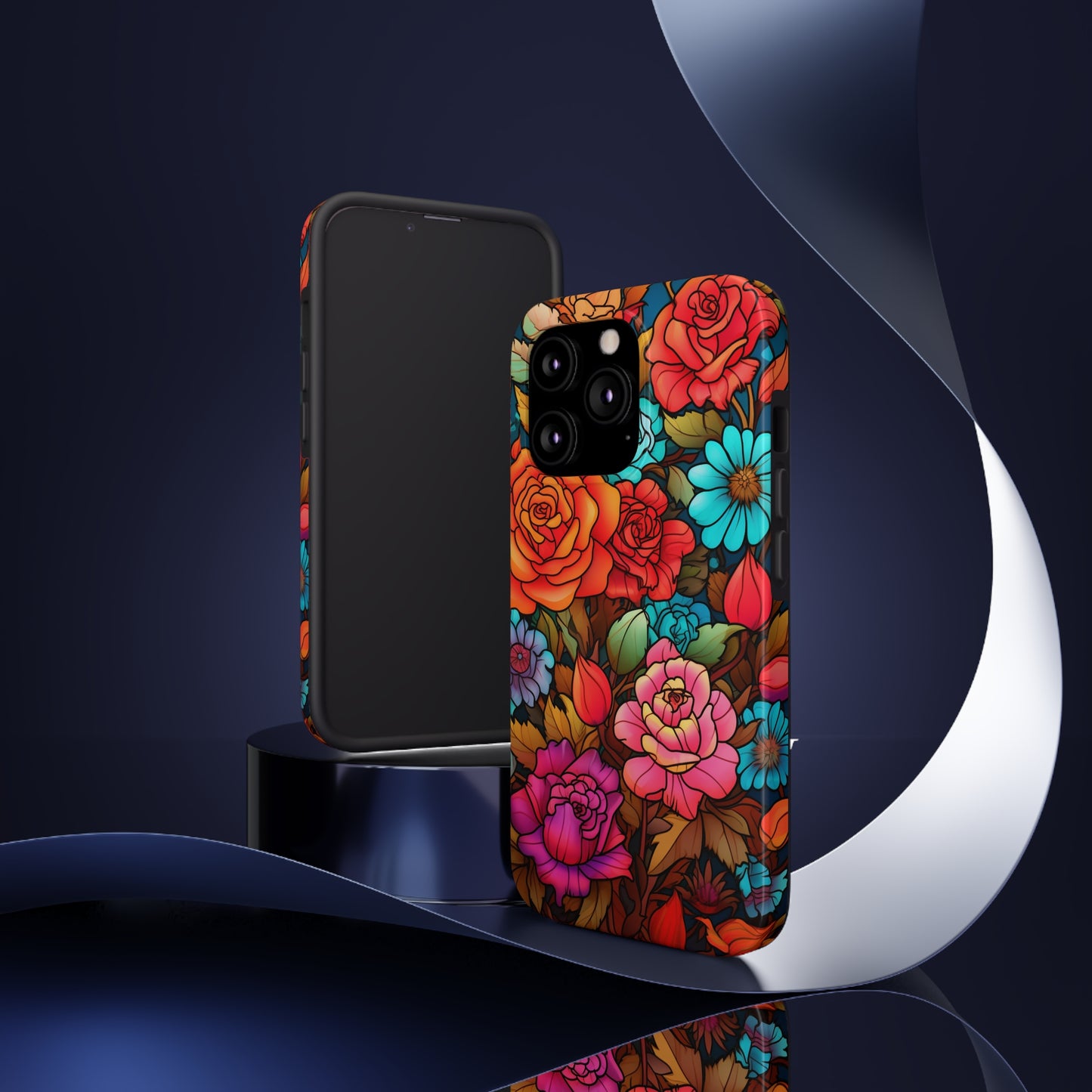 Stained Glass Tough iPhone Case | Trippy Psychedelic Flowers Floral Aesthetic Retro iPhone 14 Plus 13 12 7 8 Se Trendy Hippie Boho