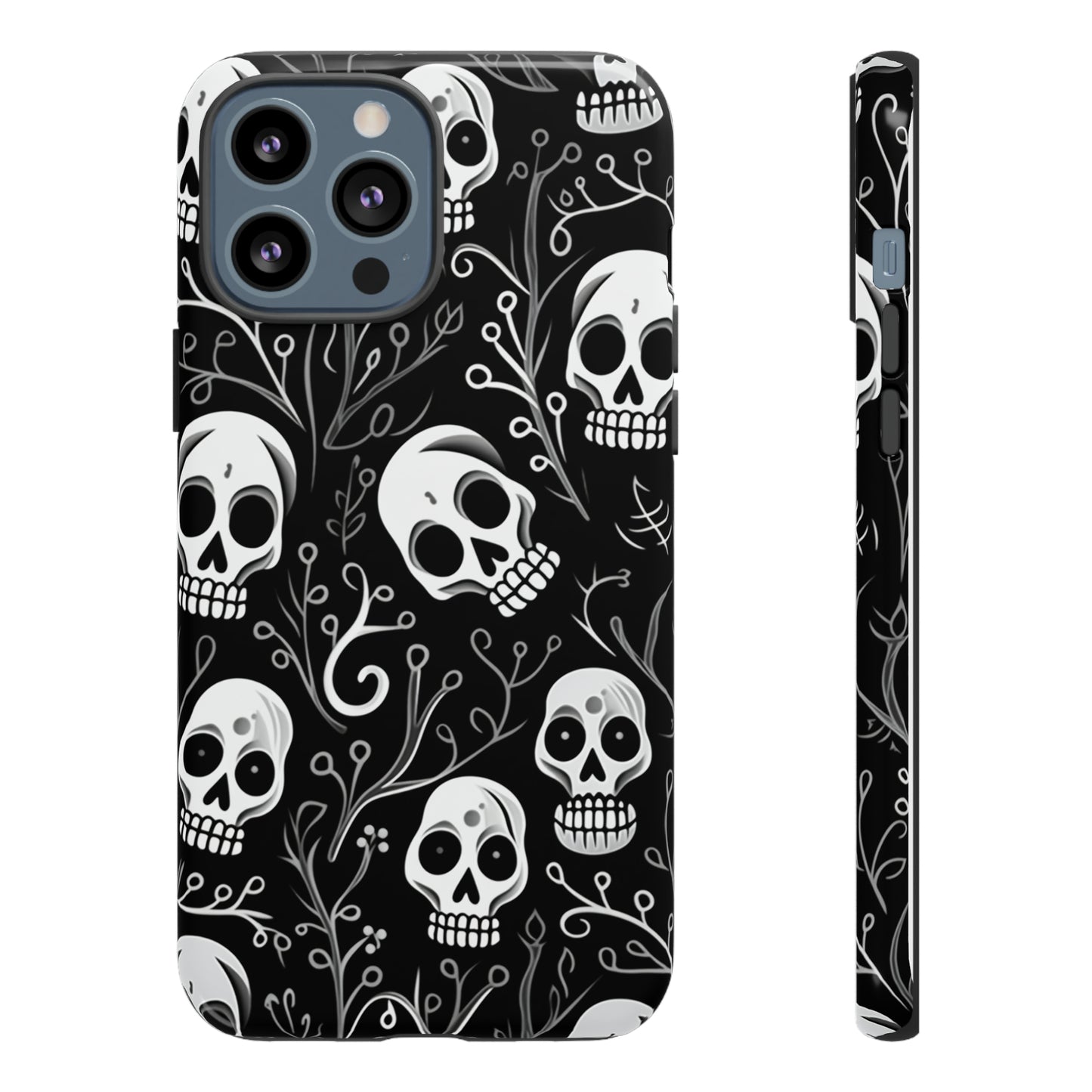 Join the Goth Side: Black Skull Floral Print | Mystical Elegance Case for iPhone, Samsung Galaxy, and Google Pixel