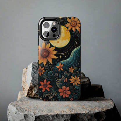 Boho Meets Cottagecore: Floral Sun, Moon & Stars iPhone Case – A Celestial Delight