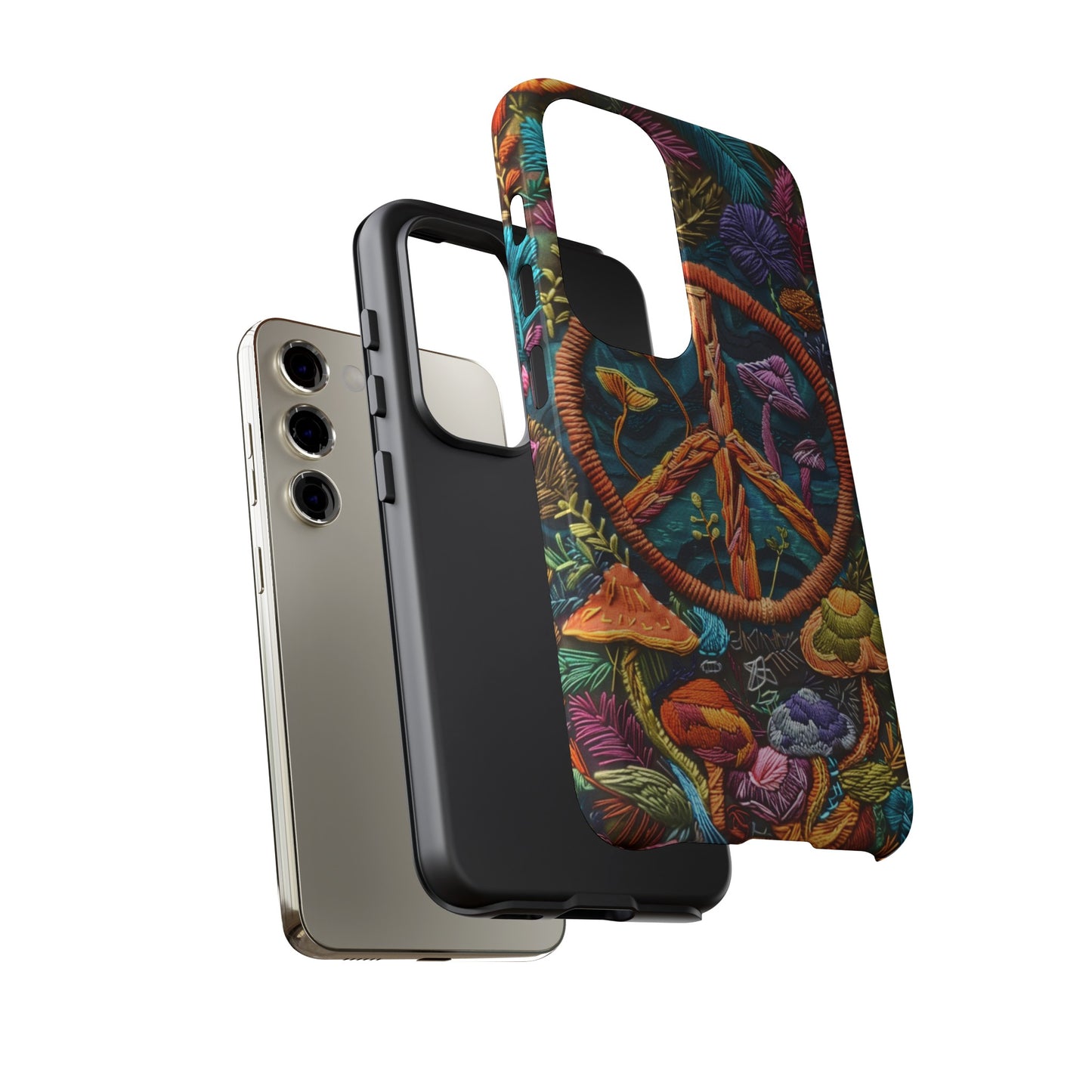 Embroidery Style Magic Mushrooms and Peace Sign Phone Case