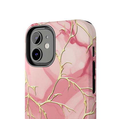 iPhone Elegance Unveiled: Pink & Gold Leaf Marble | Premium Tough iPhone Case