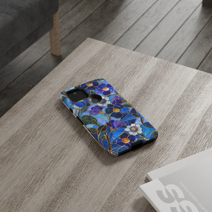 Blue Floral Stained Glass Gold Inlay Wild Flowers Phone Case