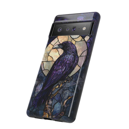 Halloween Phone Case Purple Raven Stained Glass Style Spooky Moon Phone Cover