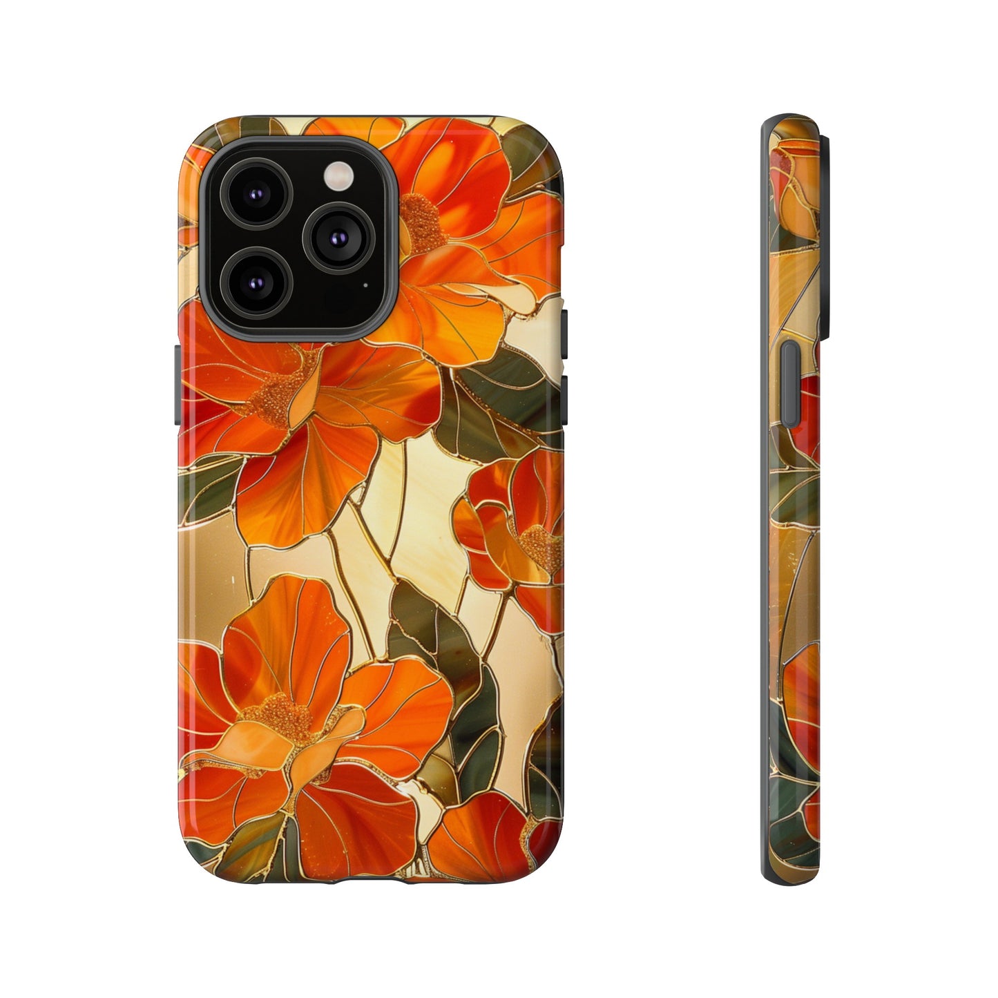 Orange Floral Phone Case Stained Glass Flower Aesthetic