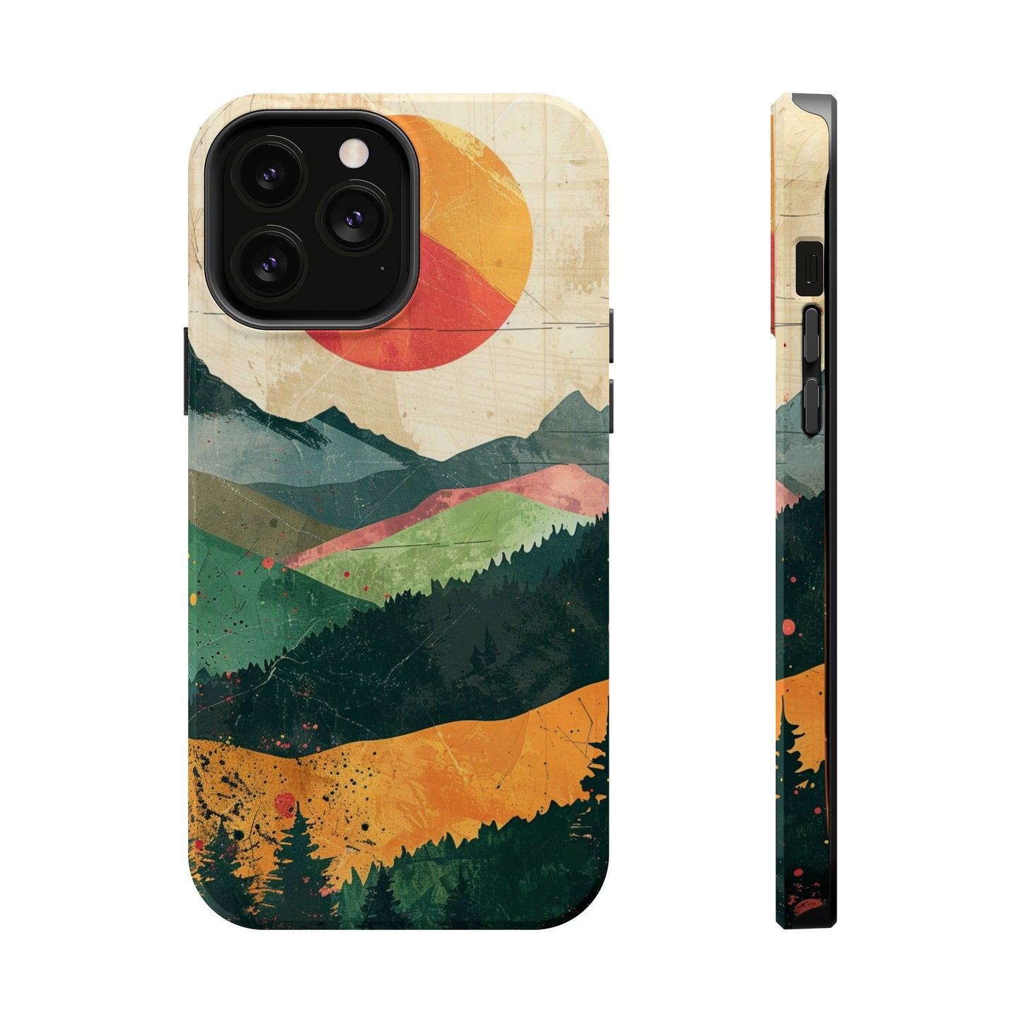 Retro Mountain Sunset Orange and Red MagSafe Phone Case