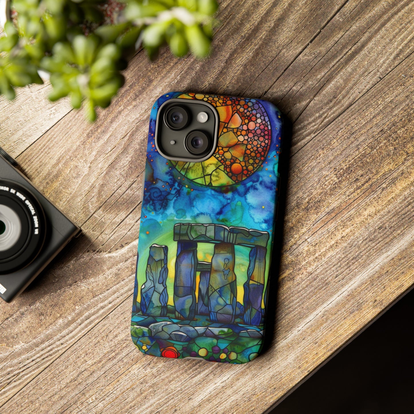 Stonehenge Neolithic Full Moon Stained Glass Watercolor Phone Cover