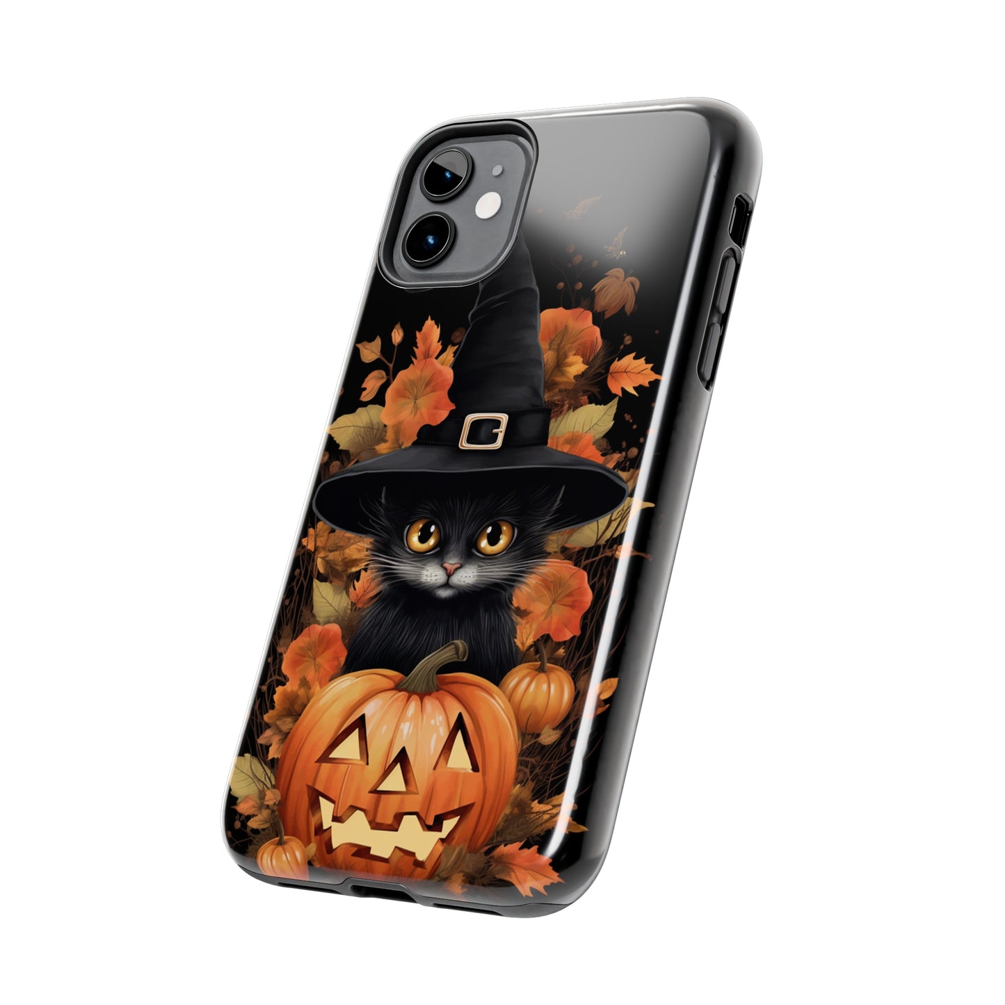 Trick or Treat Delight: Adorable Witch Cat Halloween Celebration | Whimsical iPhone Case