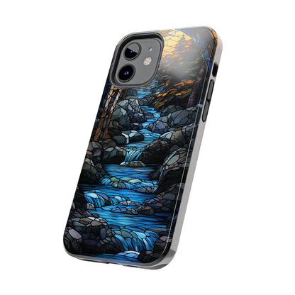 Stained Glass Stone Bridge and River Phone Case: Art Nouveau Floral Design | Bohemian Elegance Compatible with iPhone 14 Pro Max