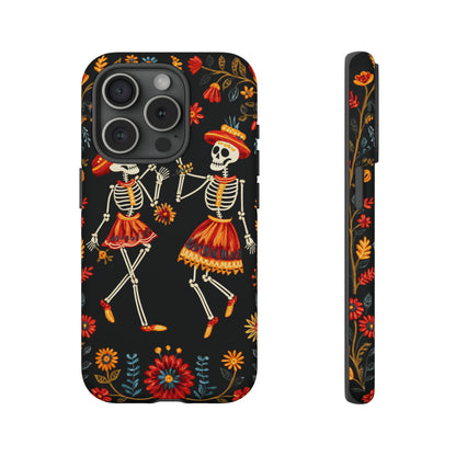 Dead Can Dance, iPhone 15 case, Floral Embroidery Skeletons | Whimsical Dance of the Departed for Google Pixel, iPhone & Samsung Galaxy