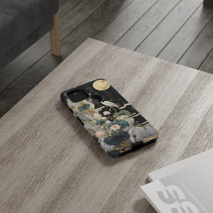 Heron and Moon Floral Zen Art Phone Case