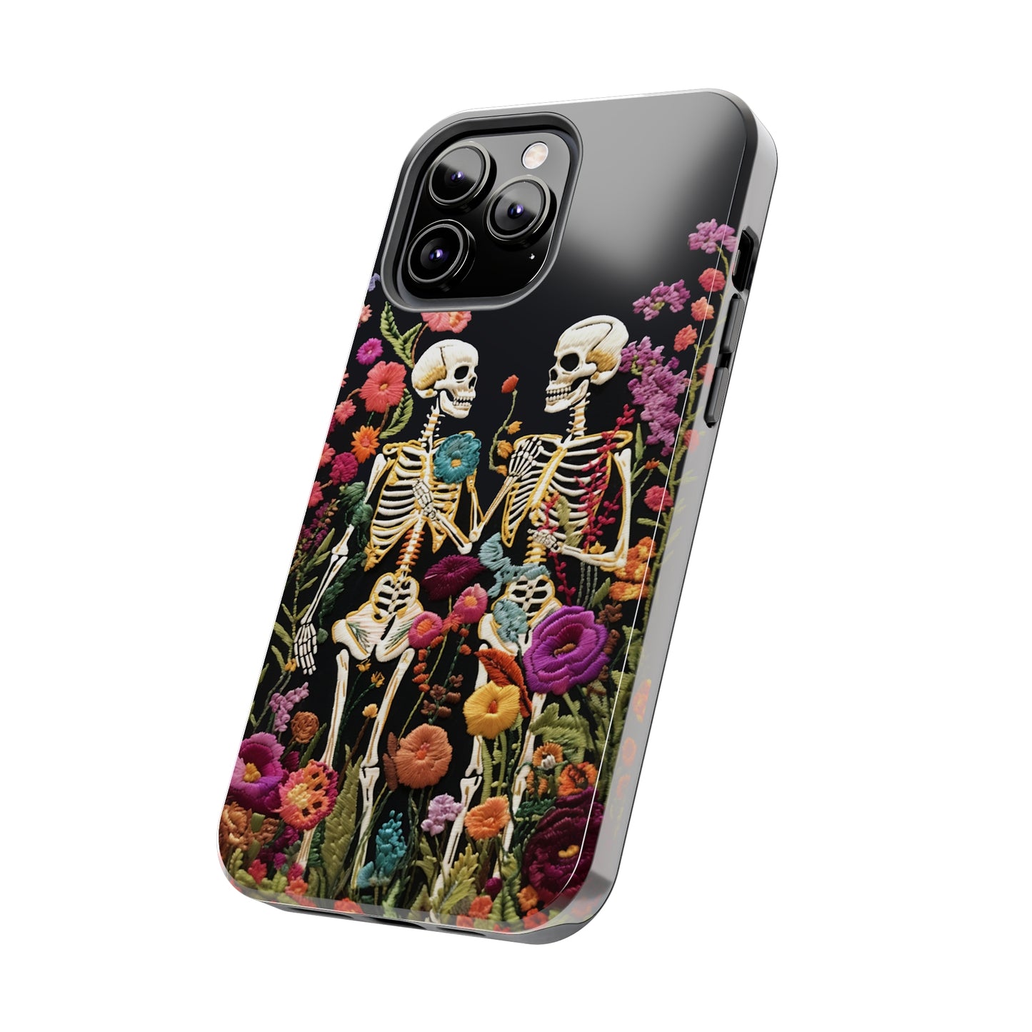 Love Halloween Skeletons Embroidery iPhone Case | iPhone X to iPhone 14 Pro Max