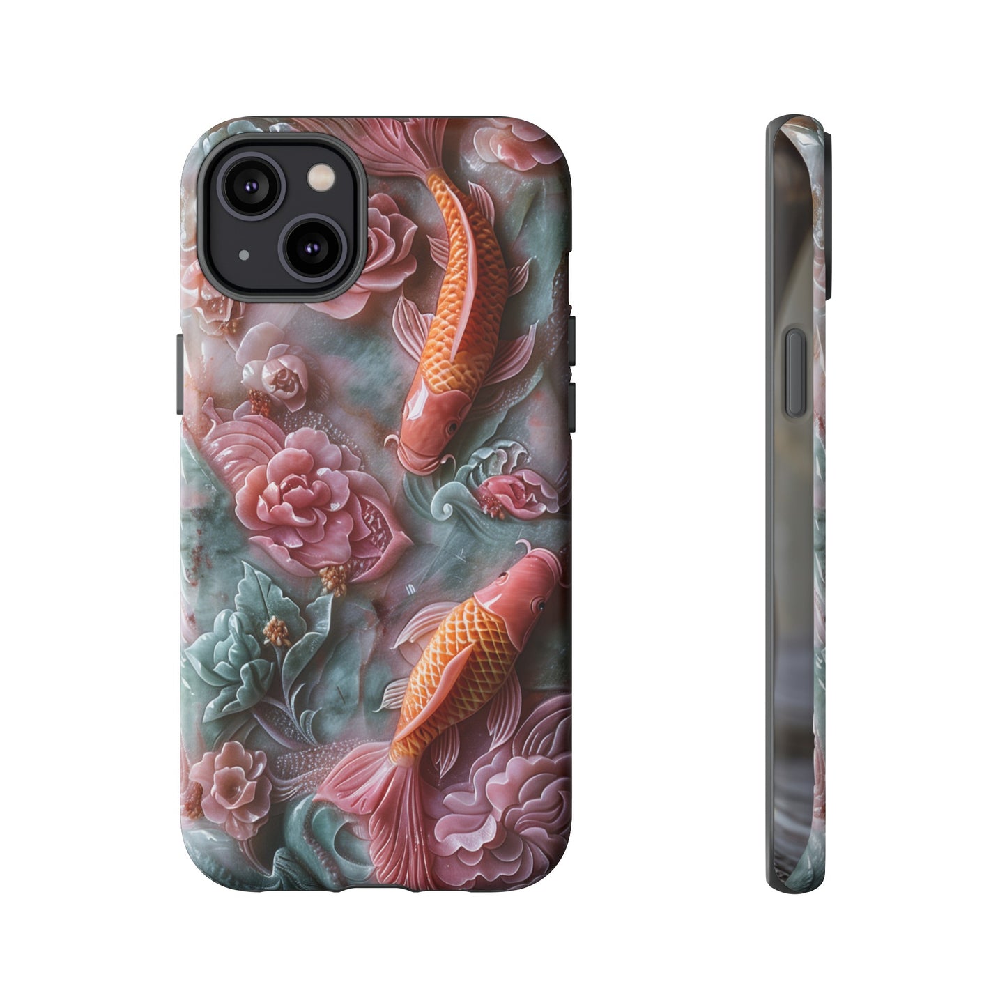 Pink Marble Fish Asian Jade Carving Koi Art Phone Case