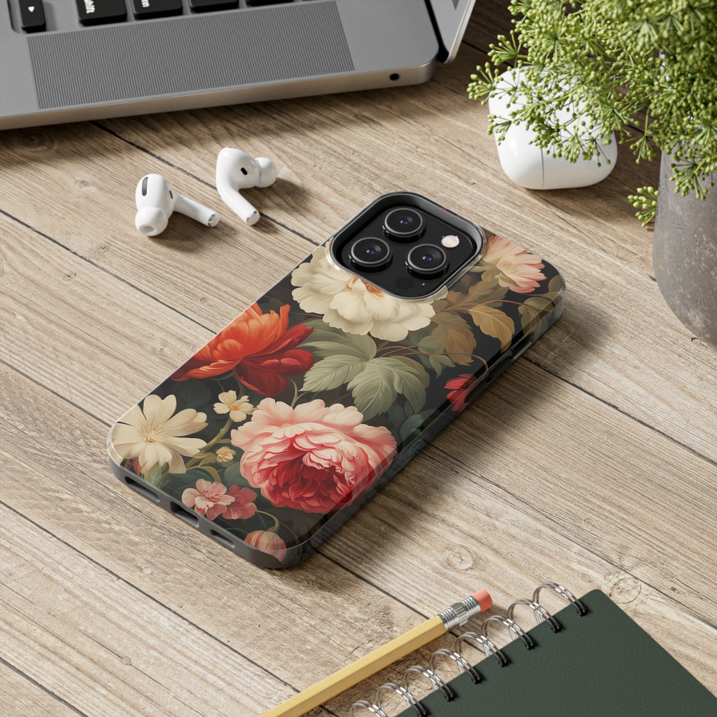 Vintage Floral Aesthetic Phone Tough Case | Antique Elegance for iPhone 11, 12, 13, 14