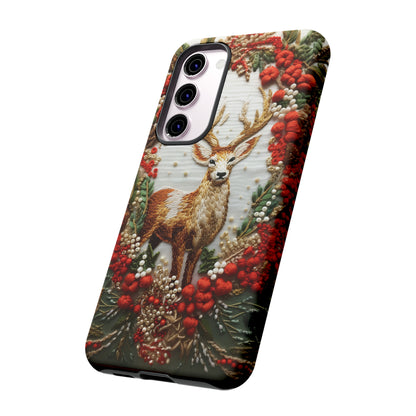 Embroidery Christmas Deer Floral Phone Case