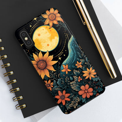 Boho Meets Cottagecore: Floral Sun, Moon & Stars iPhone Case – A Celestial Delight