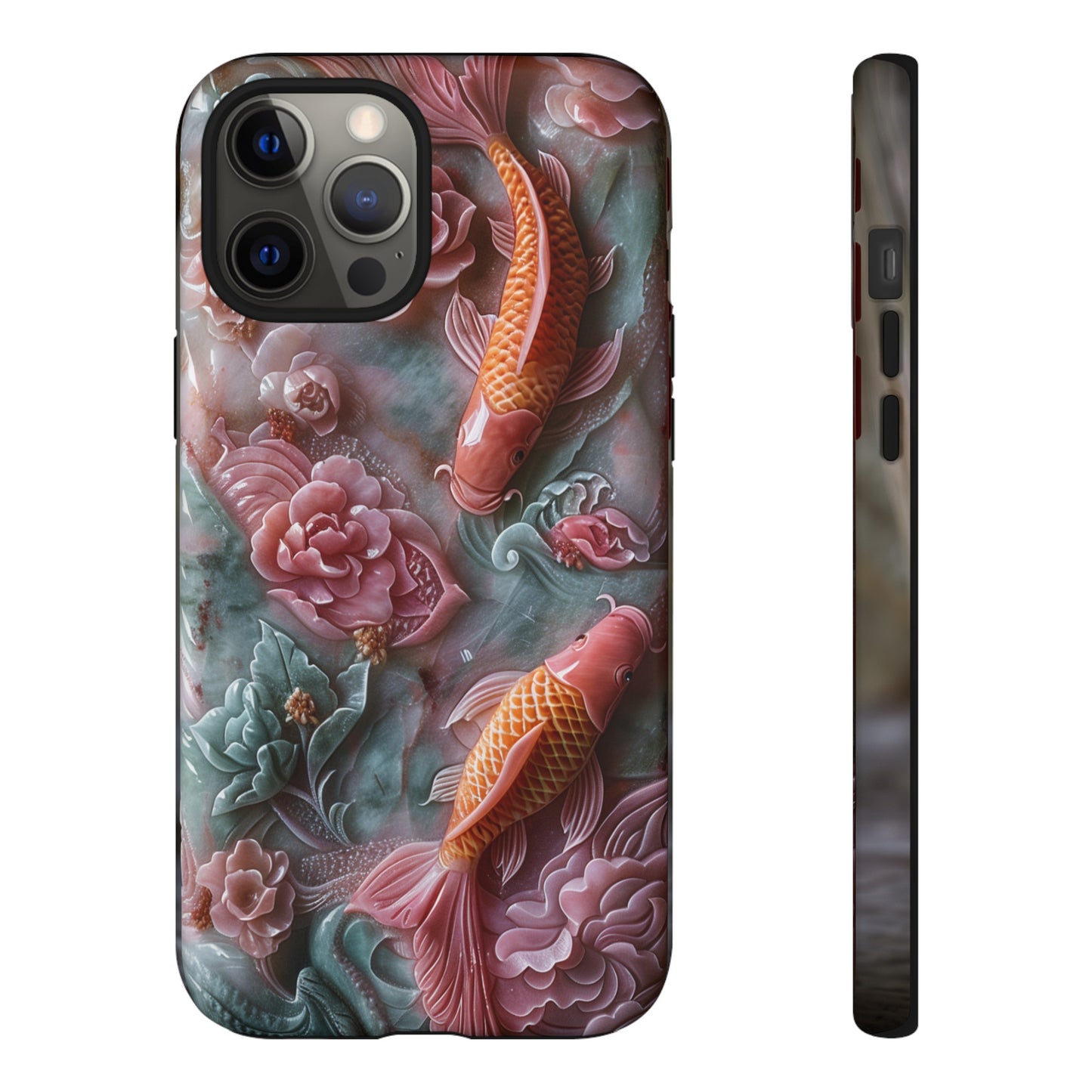 Pink Marble Fish Asian Jade Carving Koi Art Phone Case