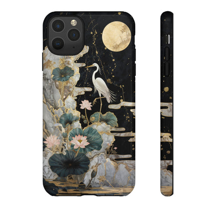 Heron and Moon Floral Zen Art Phone Case