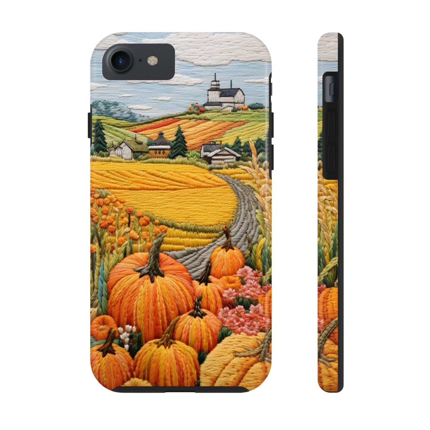 Harvest Hues: Halloween Pumpkin Patch | Embroidered Landscape for iPhone Range