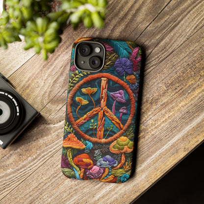 Embroidery Style Magic Mushrooms and Peace Sign Phone Case